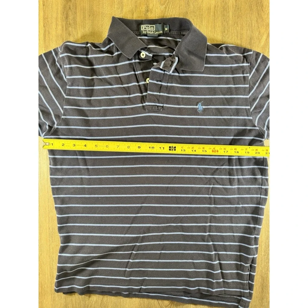 Polo Ralph Lauren Mens M Blue Striped Short Sleeve Polo Shirt Cotton